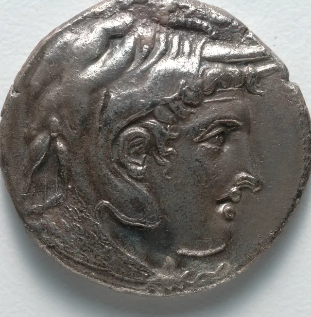 Silver tetradrachm of Ptolemy I, Alexandria, about 306 BC, showing Alexander wearing an elephant-scalp headdress