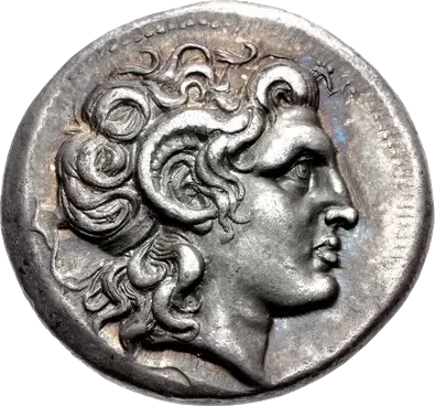 Tetradrachm of Lysimachus with a portrait of Alexander wearing the ram's horn of Ammon
