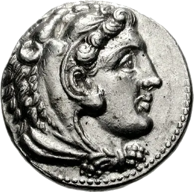 Silver tetradrachm of Alexander the Great with the head of Herakles in a lion-skin hood