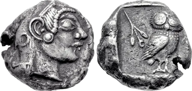 Early Athenian tetradrachm found in a hoard at Pushkalavati, Pakistan