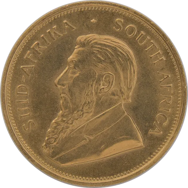 1975 one-ounce gold Krugerrand showing a left-facing bust of Paul Kruger