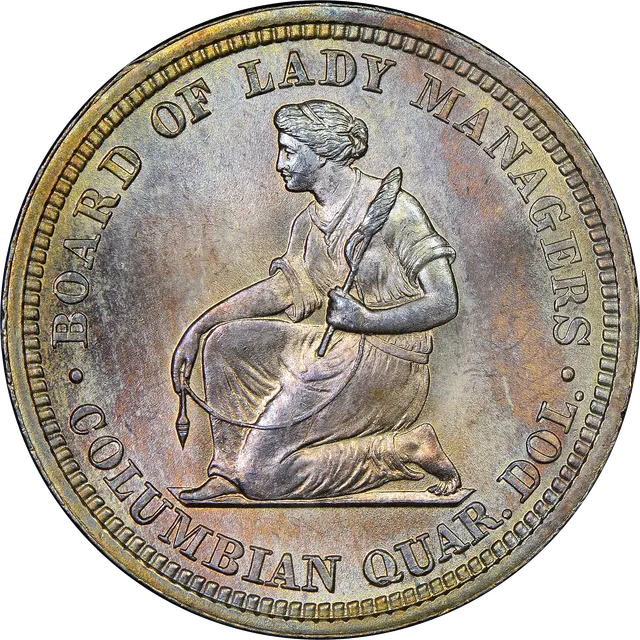 Isabella quarter, 1893, reverse: a kneeling woman holding a distaff