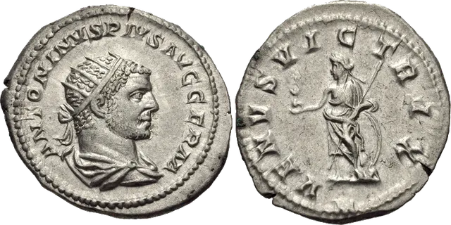 Antoninianus of Caracalla, AD 215, the new "double denarius" with the emperor in a spiked radiate crown and Venus on the reverse