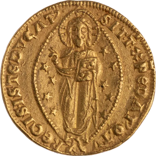 Reverse of the ducat: Christ standing in an oval frame of stars