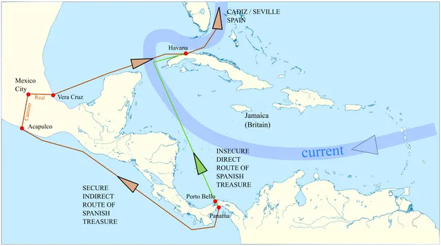 Map of Spanish treasure fleet routes in the West Indies, 1726