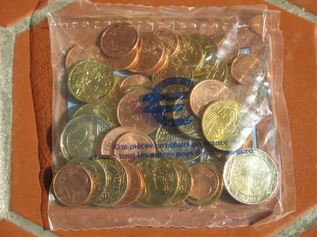 A sealed plastic bag of new French euro coins, the starter kit sold before the January 2002 changeover