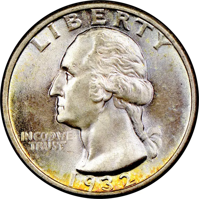 Obverse of a 1932 Washington quarter showing George Washington's profile facing left