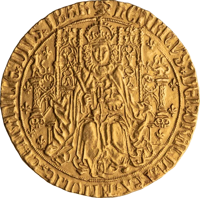 Henry VII gold sovereign of 1491, showing the king enthroned