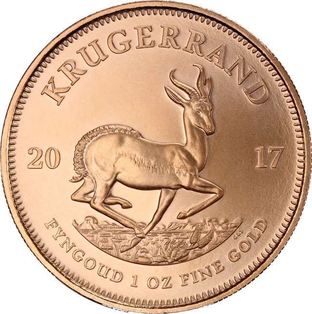 Gold Krugerrand showing a springbok running, inscribed KRUGERRAND and dated 2017