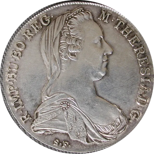 Maria Theresa thaler dated 1780, with the veiled bust of the empress