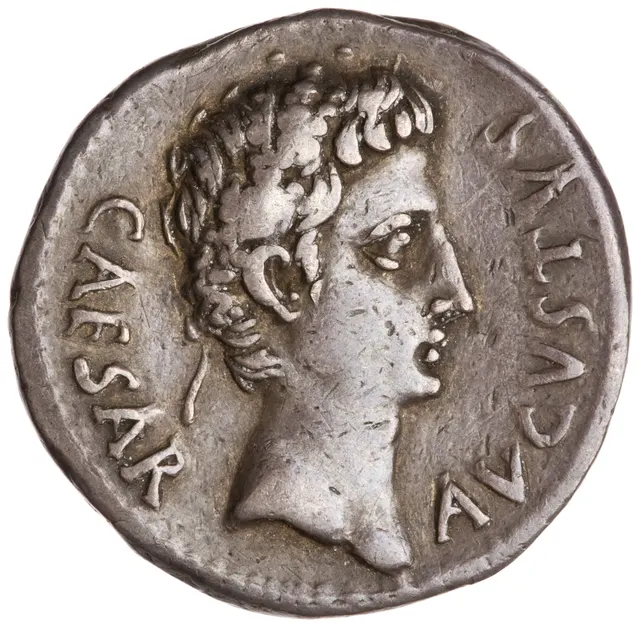 Silver denarius of Augustus with the legend CAESAR AVGVSTVS, struck in Hispania