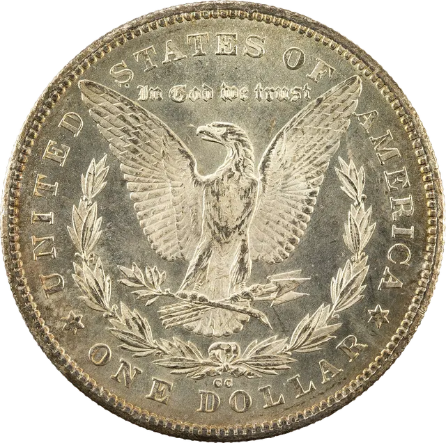Silver Morgan dollar: obverse with the head of Liberty facing left, dated 1878; reverse with an eagle with outstretched wings holding arrows and an olive branch, CC mint mark