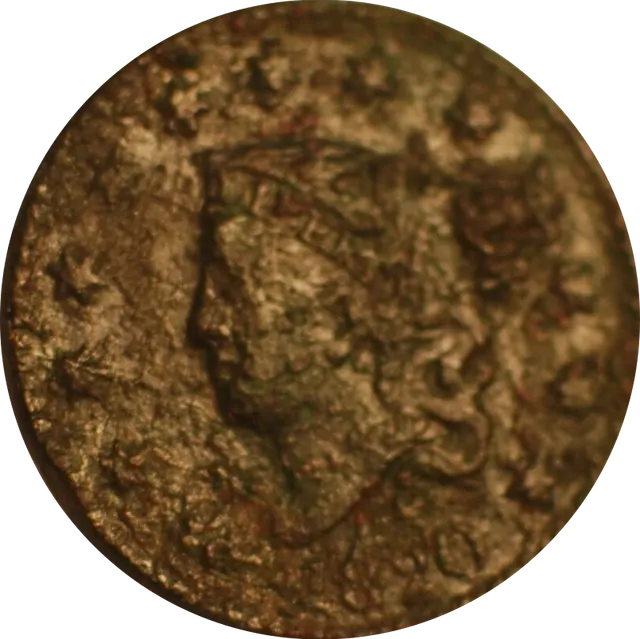 Worn 1816 Coronet large cent found in an archaeological dig at Mead's Tavern, Virginia