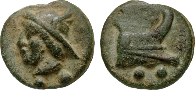 Cast bronze aes grave coin of the Roman Republic with a ship's prow, from the prow series