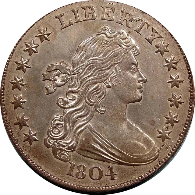 Obverse of a Class I 1804 silver dollar: a draped-bust Liberty facing right with "LIBERTY" above and 1804 below
