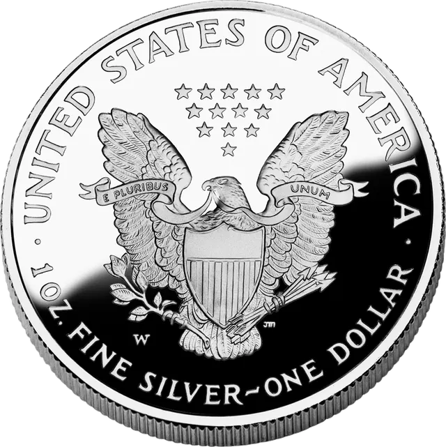 American Silver Eagle, reverse: heraldic eagle with a shield