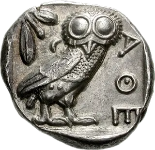 Owl on the reverse of an Athenian tetradrachm, 449–404 BC