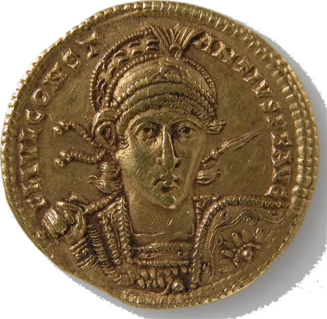Gold solidus of Constantius II, son of Constantine, with the emperor's portrait