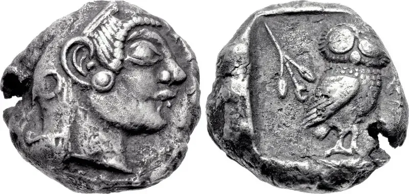 Early Athenian tetradrachm found in a hoard at Pushkalavati, Pakistan